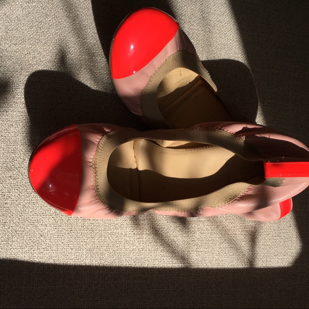 J Crew Mila neon cap toe flats